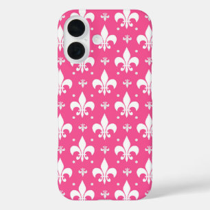 Pink Background Fleur-de-lis Pattern Design iPhone 16 Case