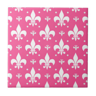 Pink Background Fleur-de-lis Pattern Design Ceramic Tile