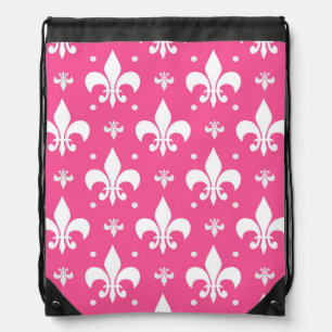 Pink Background Fleur-de-lis Pattern Design  Drawstring Bag