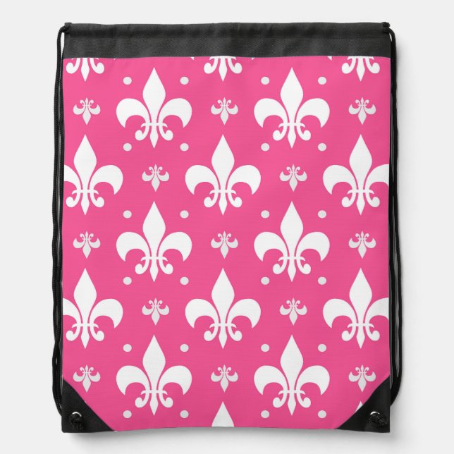 Pink Background Fleur-de-lis Pattern Design  Drawstring Bag (Front)