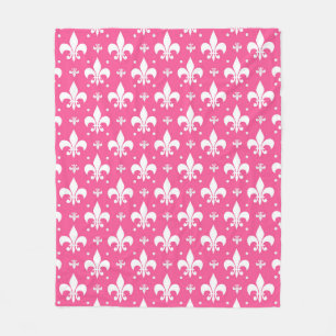 Pink Background Fleur-de-lis Pattern Design  Fleece Blanket