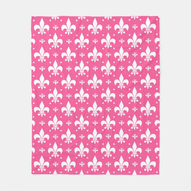 Pink Background Fleur-de-lis Pattern Design  Fleece Blanket (Front)