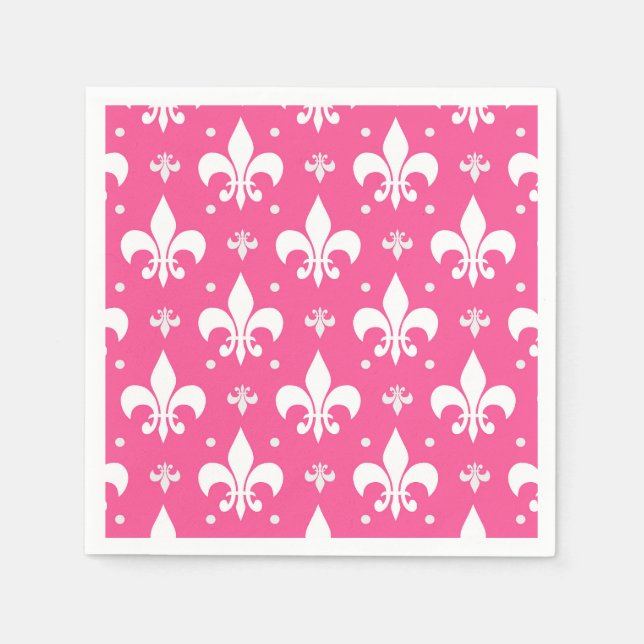 Pink Background Fleur-de-lis Pattern Design  Napkins (Front)