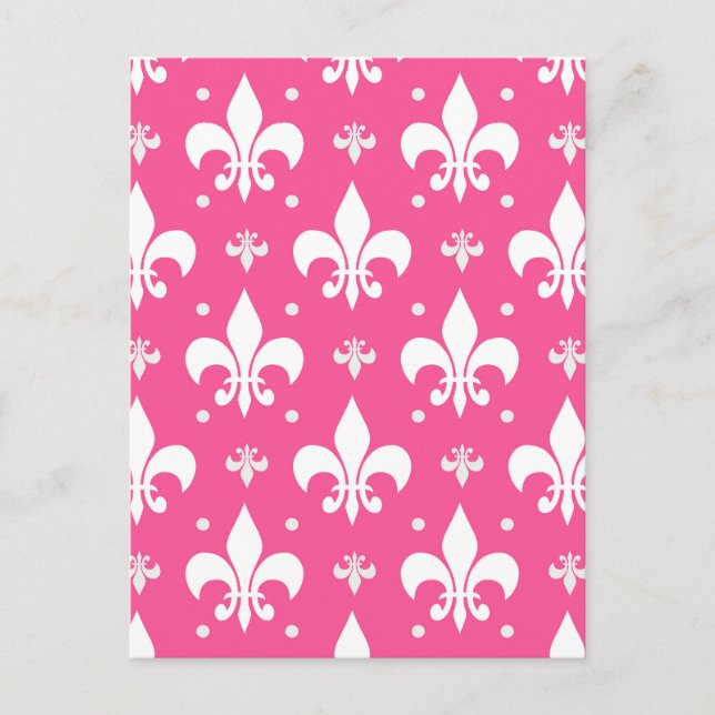 Pink Background Fleur-de-lis Pattern Design  Postcard (Front)