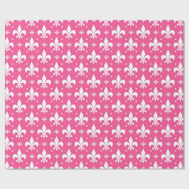 Pink Background Fleur-de-lis Pattern Design  Wrapping Paper (Flat)