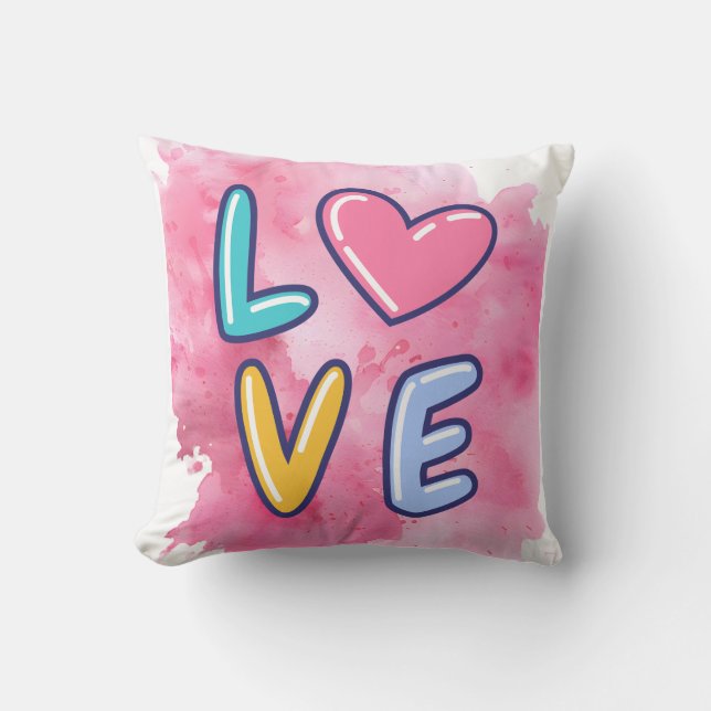 Pink Background Love Design Throw Pillow (Front)