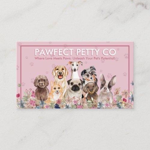 Pink Background Paw Watercolor Dogs Flowers Business Card