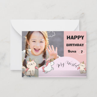 Pink background & sweet girl birthday note card
