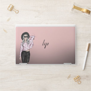 Pink background & sweet girl HP laptop skin