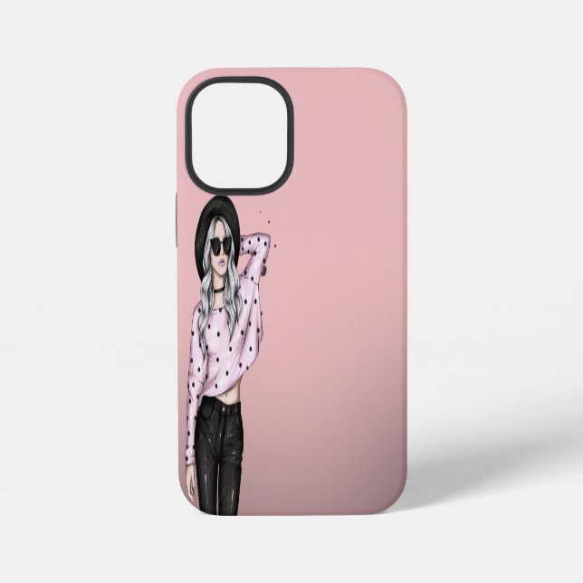 Pink background & sweet girl  iPhone case (Back)