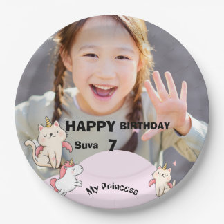 Pink background & sweet girl paper plates
