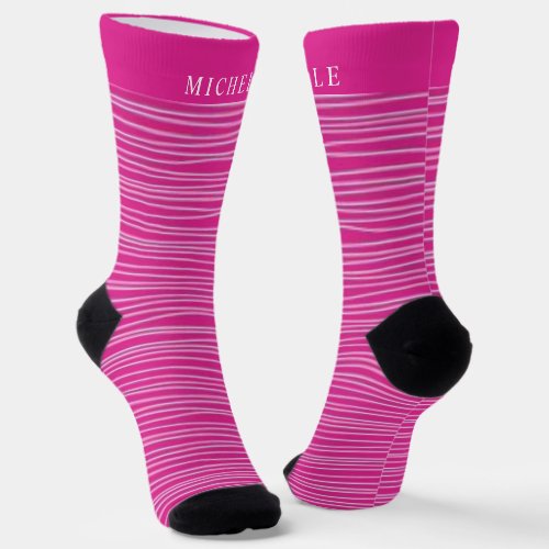 Pink Background White Ahoy Striped Custom Name  Socks