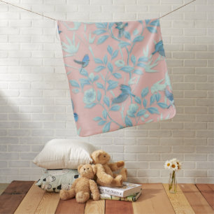 Pink background with birds and flowers baby blanket