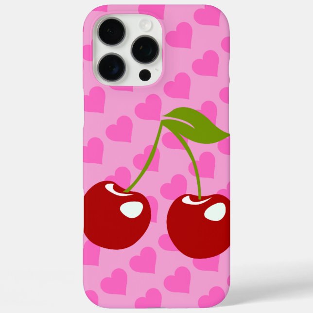 Pink Background with Red Hearts and Two Cherries  Case-Mate iPhone Case (Back)