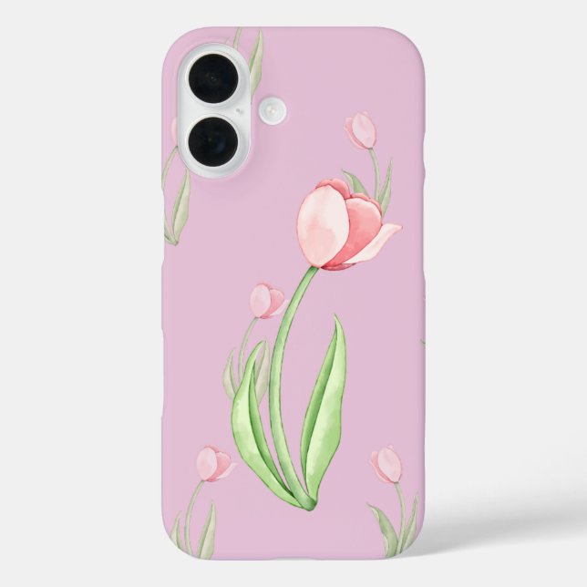 Pink Background with Tulips Phone Case (Back)