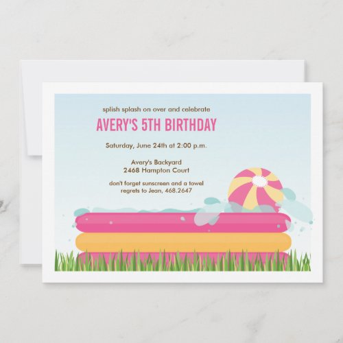 Pink Backyard Pool Party Birthday Invitation