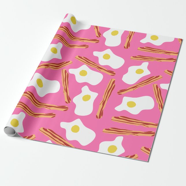 Pink Bacon and Eggs Wrapping Paper (Unrolled)