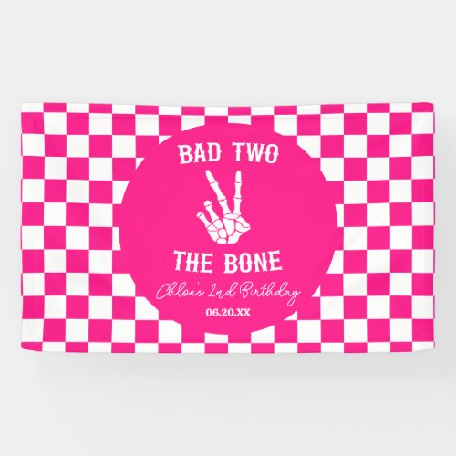 Pink Bad Two The Bone Skeleton 2nd Birthday Party Banner
