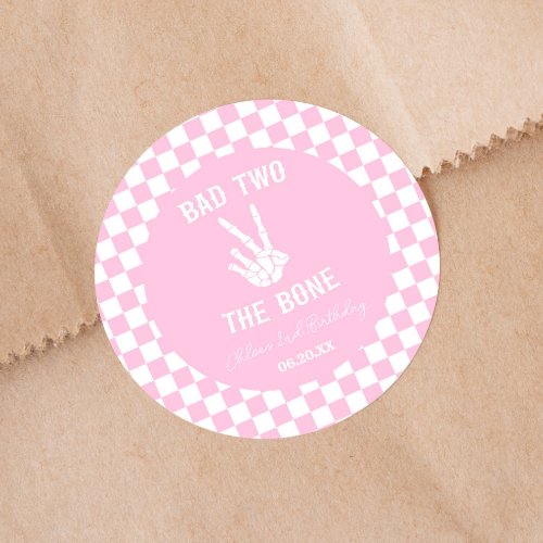 Pink Bad Two The Bone Skeleton 2nd Birthday Party Classic Round Sticker