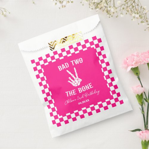 Pink Bad Two The Bone Skeleton 2nd Birthday Party Favor Bag