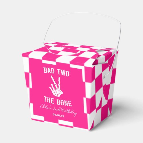 Pink Bad Two The Bone Skeleton 2nd Birthday Party Favor Boxes