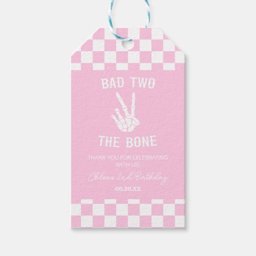 Pink Bad Two The Bone Skeleton 2nd Birthday Party Gift Tags