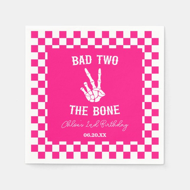 Pink Bad Two The Bone Skeleton 2nd Birthday Party Napkins (Front)