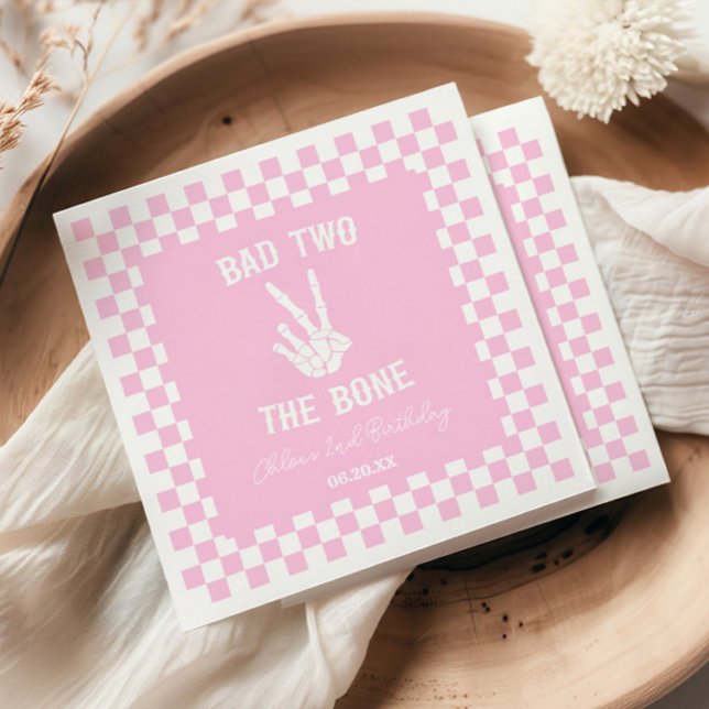 Pink Bad Two The Bone Skeleton 2nd Birthday Party Napkins (Creator Uploaded)