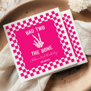 Pink Bad Two The Bone Skeleton 2nd Birthday Party Napkins