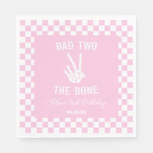 Pink Bad Two The Bone Skeleton 2nd Birthday Party Napkins