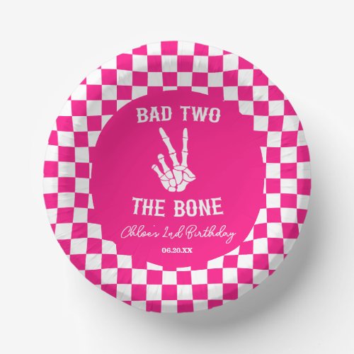 Pink Bad Two The Bone Skeleton 2nd Birthday Party Paper Bowls