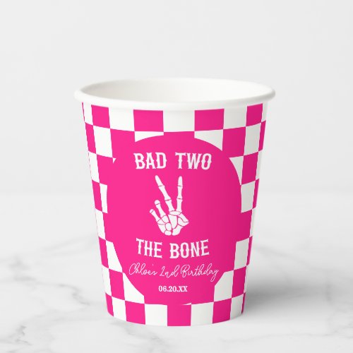 Pink Bad Two The Bone Skeleton 2nd Birthday Party Paper Cups