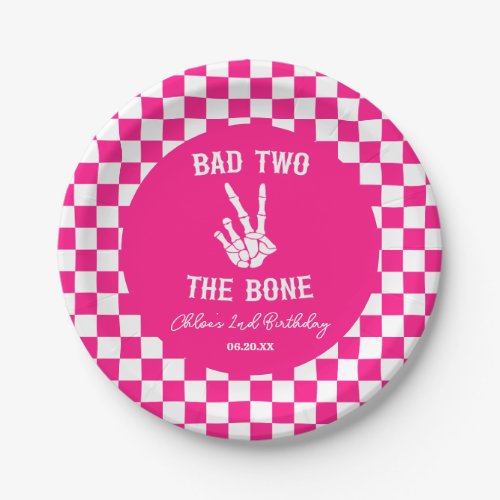 Pink Bad Two The Bone Skeleton 2nd Birthday Party Paper Plates