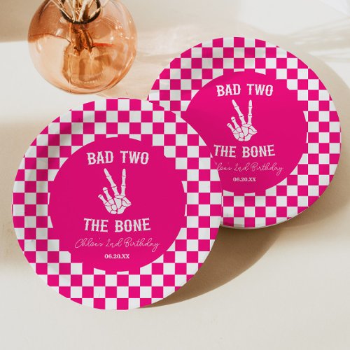 Pink Bad Two The Bone Skeleton 2nd Birthday Party Paper Plates