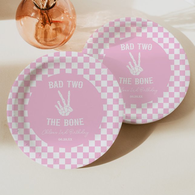 Pink Bad Two The Bone Skeleton 2nd Birthday Party Paper Plates (Creator Uploaded)