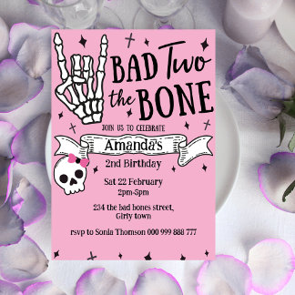 Pink Bad Two The Bones 2nd Birthday Invitation