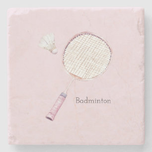 Pink Badminton Sports Stone Coaster