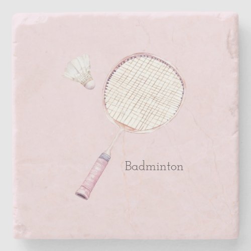 Pink Badminton Sports Stone Coaster