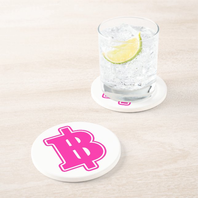 PINK BAHT SIGN ฿ Thai Money Currency ฿ Drink Coaster (Side)