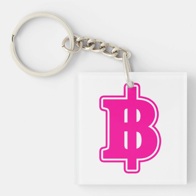 PINK BAHT SIGN ฿ Thai Money Currency ฿ Keychain (Front)