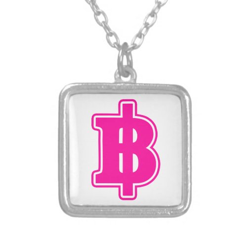 PINK BAHT SIGN  Thai Money Currency  Silver Plated Necklace