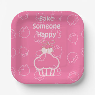 Pink bake happy paper plates