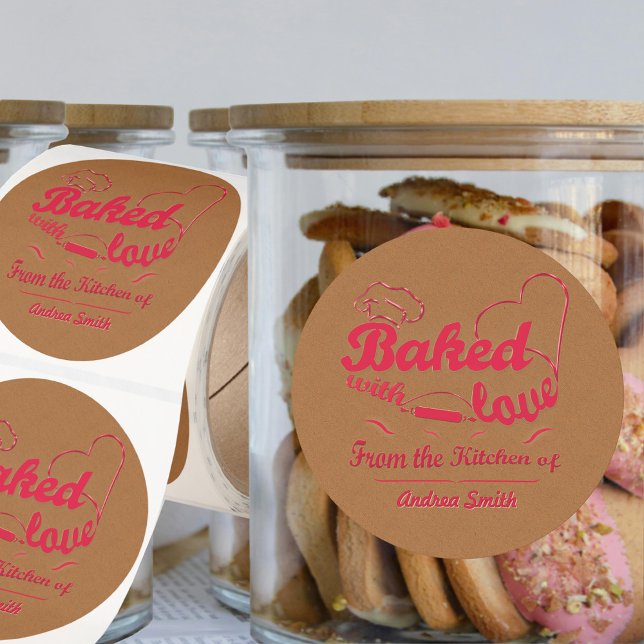 Pink Baked With Love Custom Label Kraft Rustic  (Creator Uploaded)