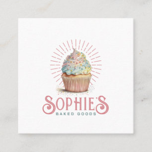 Pink Baker Bakery Cupcake Logo Typography Square Business Card