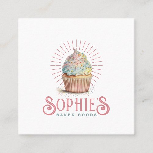 Pink Baker Bakery Cupcake Logo Typography Square Business Card