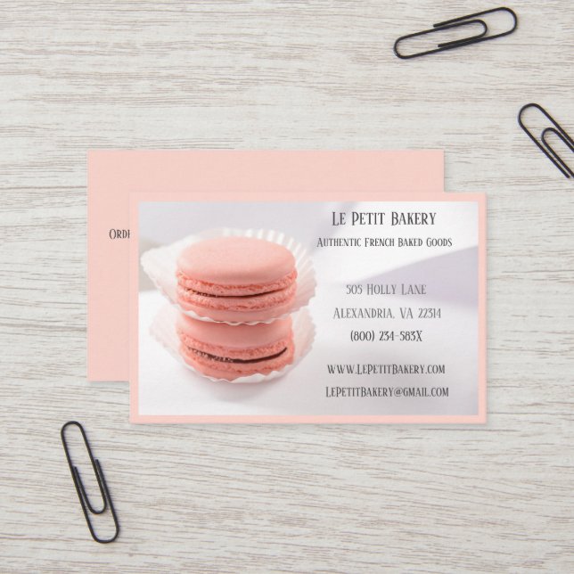 Pink  Bakery Baker Pastry Chef Pink Macarons Business Card (Front/Back In Situ)