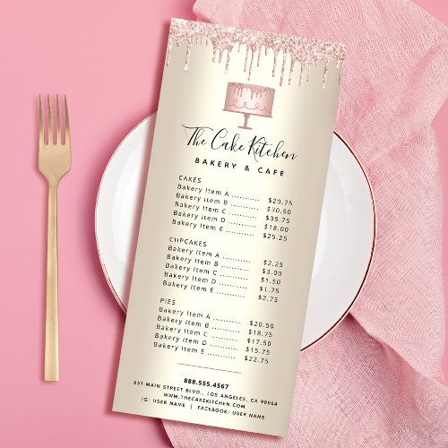 Pink Bakery Cake Glitter Pastry Chef Menu Gold