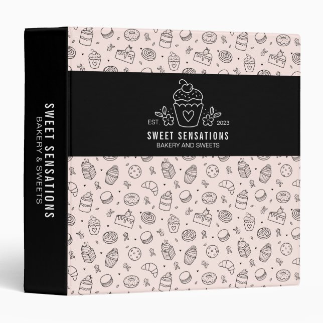 Pink Bakery Cupcake Bakery Dessert 3 Ring Binder (Front/Spine)