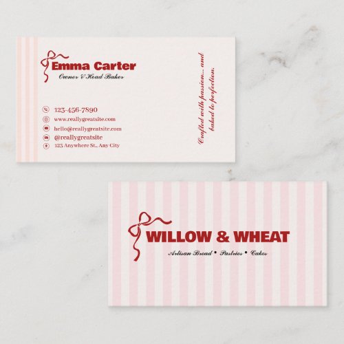Pink Bakery Owner Contact Business Card