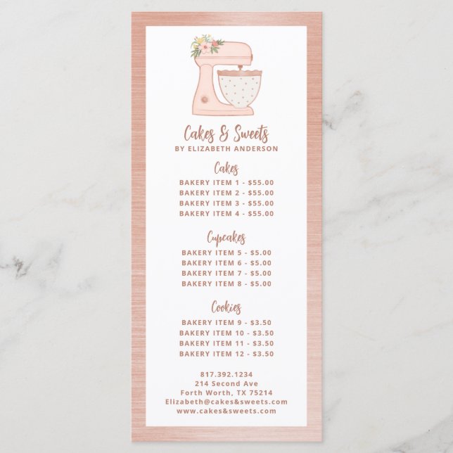 Pink Bakery Pastry Chef Dessert Menu (Front)